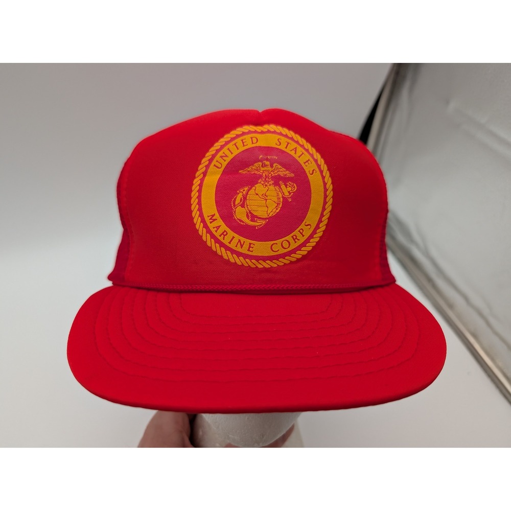 Vintage Otto Cap US Marine Corps USMC Red Mesh Trucker Snapback Hat One Size